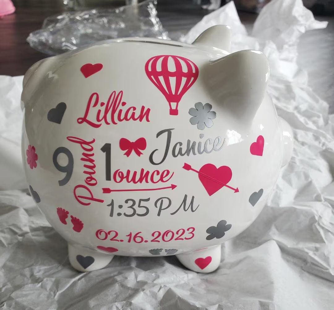 Personalized Baby Birth Announcement Piggy Bank: Custom Stats, Boy or Girl