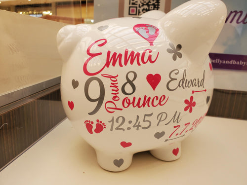 Personalized Baby Birth Announcement Piggy Bank: Custom Stats, Boy or Girl